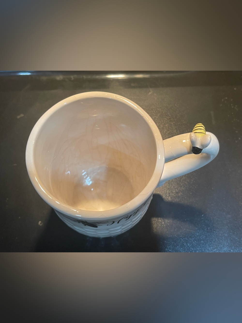 White Ceramic 'Happy' Honeycomb Bee Accent Mug - Picture 4 of 4